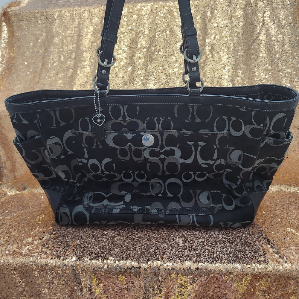 Coach Black and Gray Logo Diaper Bag